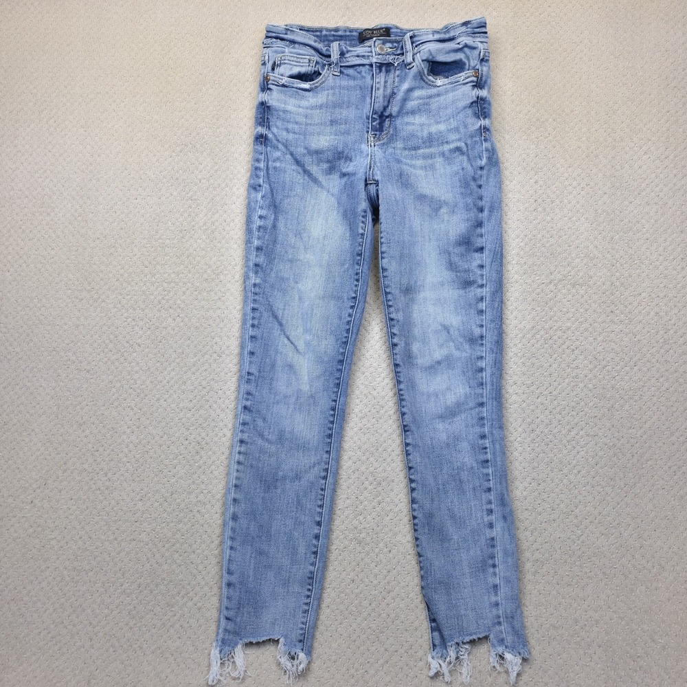 Judy‎ Blue Jeans Womens 5/27 Skinny Fit Mid Rise Distressed Raw Fray Hem Ankle